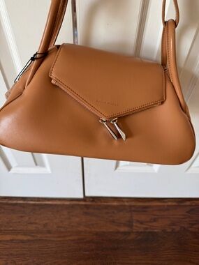 Amina Muaddi Camel/Tan Leather Shoulder Bag with Envelope Flap